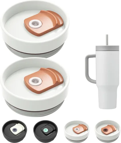 Miniatura 12 de Tapa de Vaso de 40 OZ Compatible con Stanley Quencher, Paquete de 2 Tapas de Vaso de Acero Inoxidable a Prueba de Derrames y Resistentes a