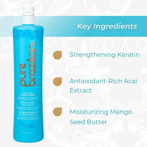 Miniatura 3 de Pure Brazilian Acondicionador diario antiencrespamiento con queratina y acai, suaviza y fortalece para un cabello más brillante y sin