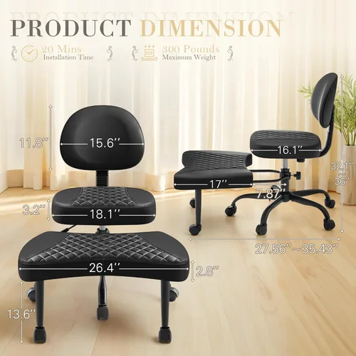 Miniatura 2 de Furmax Silla de oficina ergonómica con patas cruzadas con ruedas, silla de escritorio giratoria de 360° con altura ajustable y reposapiés para TDAH