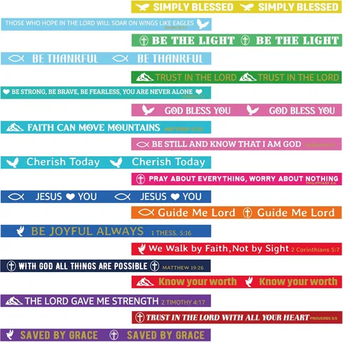 Miniatura 2 de Skylety 60/120 pulseras cristianas con versículos bíblicos a granel, para la escuela o fiesta religiosa, regalo de Jesús te ama, pulsera de goma