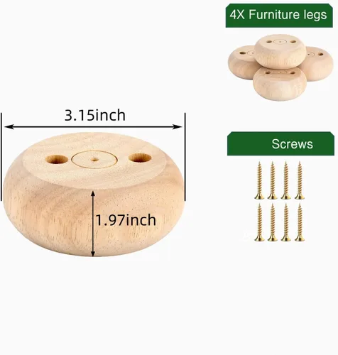 Miniatura 2 de Mysummer 4 patas redondas blancas para sofá de madera, patas de madera maciza para armario, sofá, otomano, soporte de TV, sofá biplaza (sin terminar)