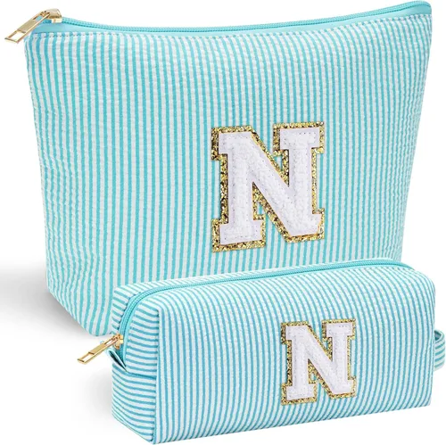 Miniatura 72 de YOOLIFE Regalos del Día de la Madre para mujeres, bolsa de maquillaje con inicial, bolsa de cosméticos, bolsa de maquillaje de viaje, regalos Rosado