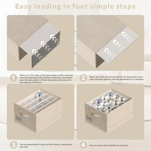 Miniatura 7 de 2 paquetes de organizador de zapatos para armario, se ajusta a 16-32 pares, contenedores de almacenamiento de zapatos de tela, cajas grandes de Beige