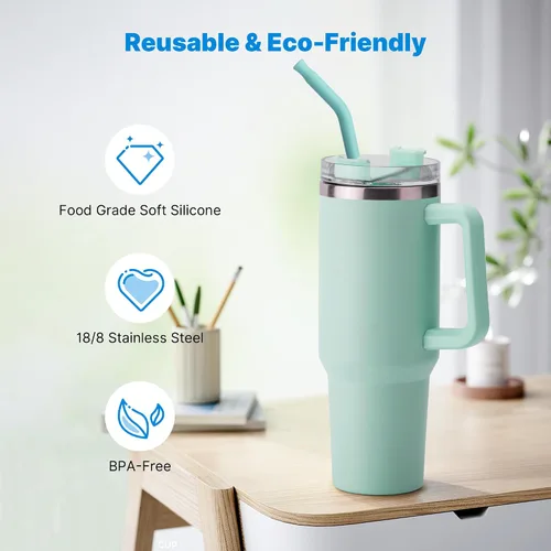 Miniatura 4 de 2 piezas de pajitas de acero inoxidable para vaso Stanley de 40 oz, accesorios de reemplazo para vaso Stanley de 40 oz con puntas de silicona