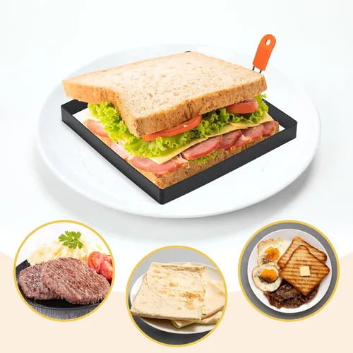 Miniatura 6 de Patelai Paquete de 4 anillos cuadrados para huevos de 6 pulgadas, moldes grandes de acero inoxidable para freír huevos, moldeadores de panqueques