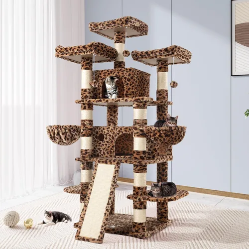 Miniatura 13 de Allewie Árbol de gato de 68 pulgadas/casa y torres para felinos grandes/poste rascador/árbol de escalada grande de varios niveles