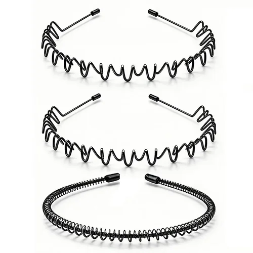 Miniatura 18 de Diademas de metal para hombres, bandas de cabello onduladas unisex de moda, bandas de cabello elásticas en zigzag perfectas para deportes al aire