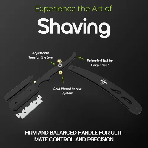 Miniatura 2 de The Cut Factory® Navaja recta para hombres, navaja de barbero profesional con borde recto para un afeitado suave y cómodo. Estuche de regalo de Negro