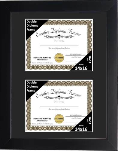 Miniatura 59 de Creative Picture Frames Marco de diploma doble clásico negro de 6 x 8 pulgadas con vidrio negro y colgador de pared instalado