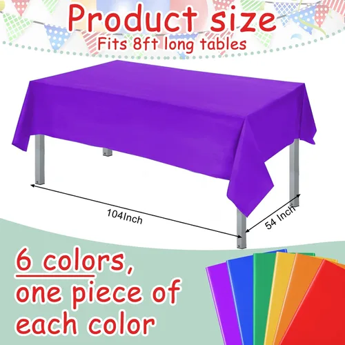 Miniatura 2 de Panelee Paquete de 6 manteles de plástico con diseño de arcoíris, desechables, colores surtidos, manteles rectangulares coloridos para fiesta