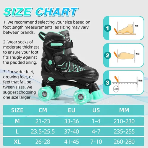Miniatura 3 de PAPAISON Patines de ruedas para niñas de 8 a 12 años, talla ajustable, patines cuádruples para mujeres jóvenes con ruedas que se iluminan