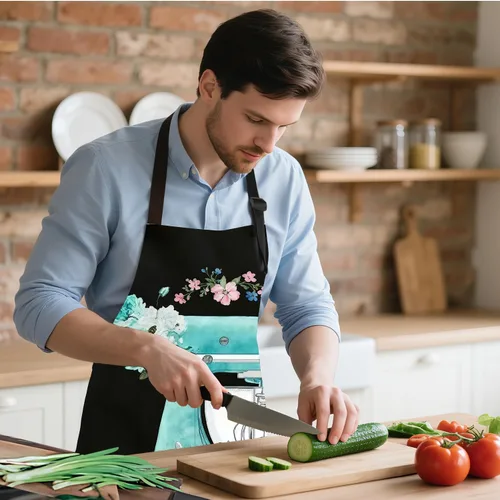 Miniatura 5 de ANNA QUEEN Delantal con 2 bolsillos impermeable para mujeres y hombres, estampado floral ajustable para cocina, hornear, barbacoa