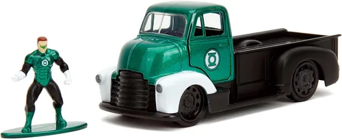 Jada DC Comics 1:32 1952 Chevrolet COE Pickup - Coche fundido a presión y figura de linterna verde de 1.65 pulgadas, juguetes para niños y adultos