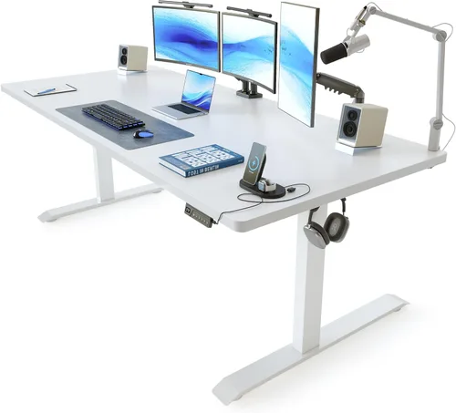 Miniatura 21 de FEZIBO Escritorio de pie, 48 × 24 pulgadas, altura eléctrica ajustable, para sentarse y ponerse de pie, escritorio de oficina para computadora