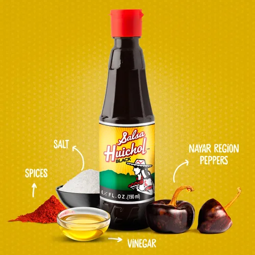 Miniatura 3 de Salsa Huichol Negra – Paquete de 12 (6.42 onzas cada uno) – Picante pero sabroso, mejora el sabor de mariscos, pescado, tacos y cócteles – Hecho