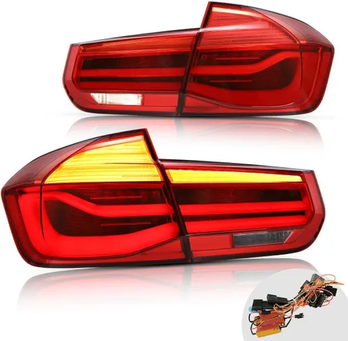 YUANZHENG Luces traseras secuenciales LED para [BMW F30 F80 320i 328i 335i Sedan 6ª generación 2013 2014 2015 2016 2017 2018] con DRL de fibra Rojo
