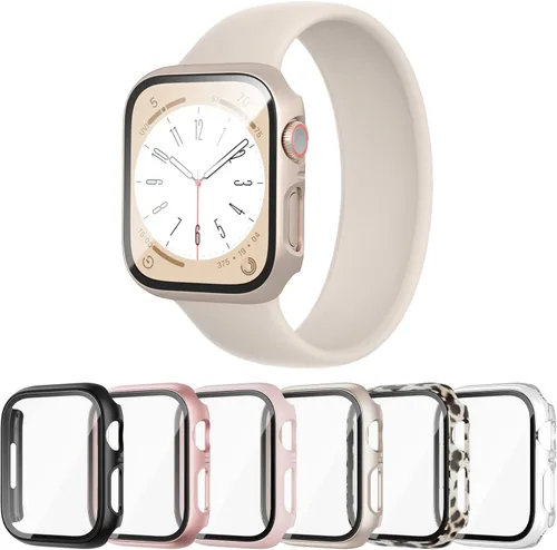 Paquete de 6 fundas para Apple Watch SE 3 (2025) SE 2 Series 6, 5, 4, de 1.57 pulgadas, con protector de pantalla de vidrio templado, parachoques de