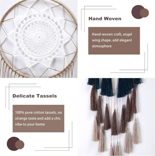 Miniatura 3 de Atrapasueños de Macramé para Colgar en la Pared - Atrapasueños Grandes Decoración de Pared Boho Chic, Ornamento de Borlas Hechas a Mano Decoración