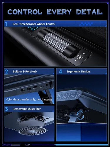 Miniatura 4 de llano V12 - Almohadilla de refrigeración para laptop, soporte enfriador para laptop con potente ventilador turbo de 5.5 pulgadas, velocidad