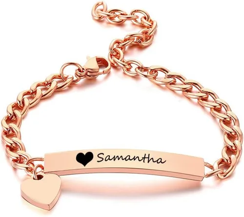 Miniatura 57 de Pulsera de barra para bebé: chapado en oro de 18 quilates, pulsera con placa de identificación personalizada para niños pequeños de mamá, nombre