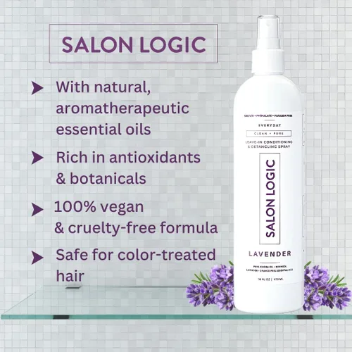 Miniatura 3 de SalonLogic Aerosol acondicionador y desenredante sin enjuague diario, lavanda, limpio y puro, calidad de salón, aroma natural, repara el cabello