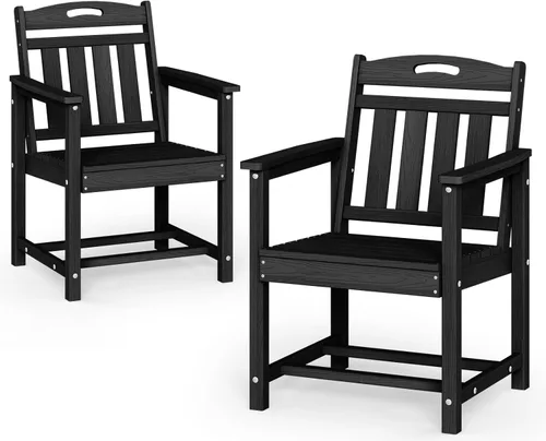 Miniatura 35 de Juego de comedor de patio al aire libre de HDPE con mesa y 6 sillas, juego de mesa y sillas de 7 piezas para todo clima, agujero para sombrilla de 2