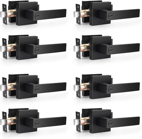 Miniatura 15 de Probrico Manijas de Puerta Negras Planas de Servicio Pesado Palancas Cuadradas de Privacidad para Puertas Interiores Manijas de Puerta para Negro