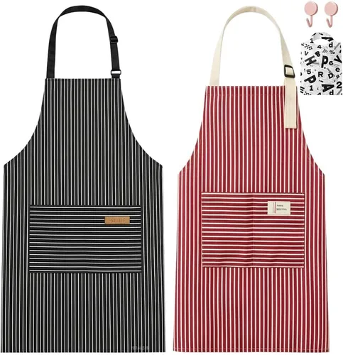 Miniatura 10 de Chef Apron Bib Apron with 2 Large Pockets Adjustable Neck Strap Kitchen Apron Cooking Apron Stripes Baking Apron