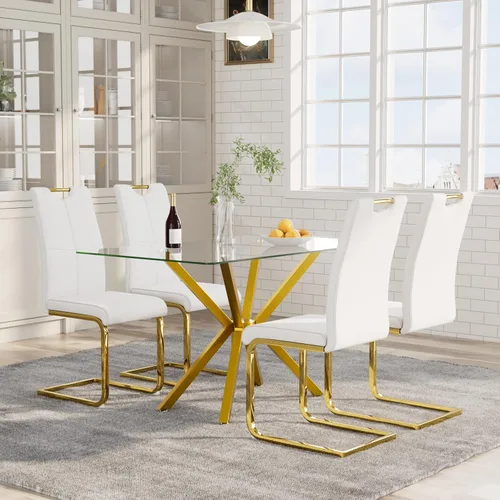 Miniatura 26 de Mesa de comedor de 5 piezas de 47 pulgadas con 4 sillas de piel sintética, juego de mesa de comedor moderno para 4, mesa de cocina rectangular
