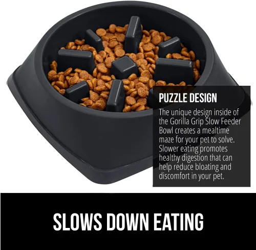 Miniatura 3 de GORILLA GRIP Cuencos para perros de alimentación lenta pendiente de patente, juguete interactivo de rompecabezas de 4 tazas para entrenamiento