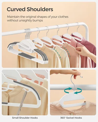 Miniatura 4 de SONGMICS Paquete de 50 percheros, perchas de plástico resistentes para trajes, apertura en forma de S, ahorro de espacio, gancho giratorio de 360º