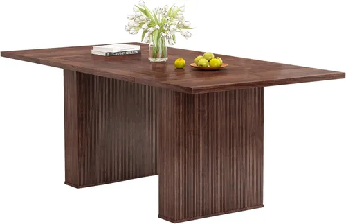 Miniatura 10 de QHITTY mesa de comedor acanalada de 78 pulgadas de madera para 6 a 10 personas, mesa larga rectangular de estilo campestre con base de tiras
