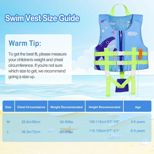 Miniatura 3 de MoKo Swimming Vest for Kids 20-30-50-77 lbs, Children Swim Vests Water Activity Equipment Cute Pattern Watersports Swimming Device for Toddlers Boys