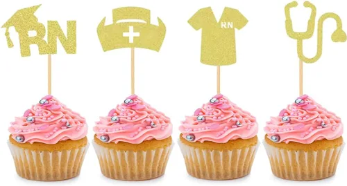 24 piezas de decoración de cupcakes de enfermería, graduación para enfermeras, fiestas temáticas de enfermería, escuela médica, fiesta de