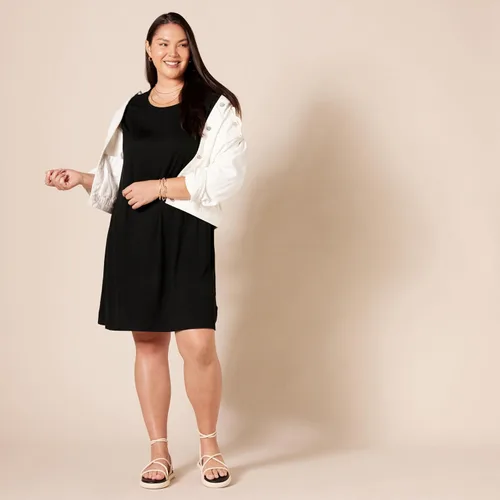 Miniatura 8 de Tienda Essentials - Vestido de manga corta con vuelo y con cuello redondo para mujer (disponible en talla extragrande)