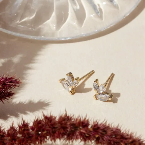 Miniatura 3 de PAVOI 14K Gold Plated Dainty Stud Earrings for Women - 925 Sterling Silver Posts Earrings with Cubic Zirconia - Celestial Lightning Bolt, Moon