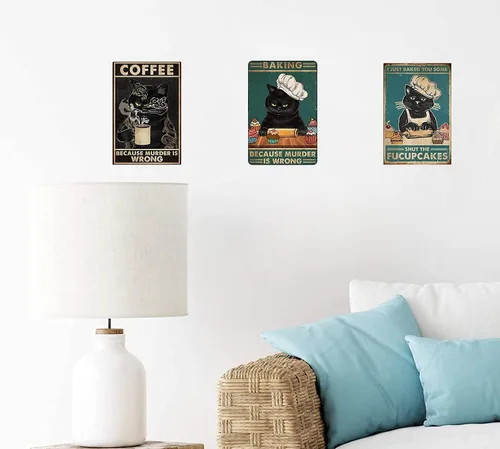 Letreros de cocina vintage para decoración de pared, con texto en inglés "I Just Baked You Some Baking Chef Kitten", póster de retrato de gatito,