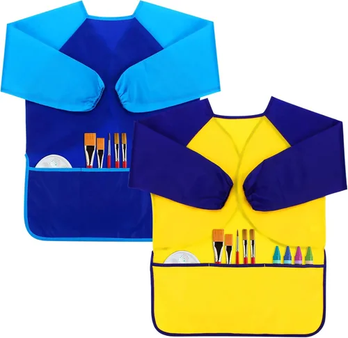 Miniatura 11 de CUBACO Delantal de pintura para niños, 2 piezas impermeables para niños de 3 a 8 años, delantales para pintar delantales con manga larga