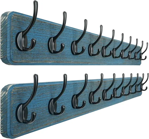 Miniatura 12 de Dseap Perchero de Pared: Moderno, Patentado, Resistente, 17.4" de Largo, Riel Colgador de Madera con 5 Ganchos Dobles para Abrigos de Invierno, Negro
