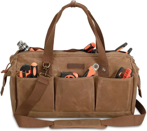 Bolsa de herramientas resistente de 18 pulgadas con 12 bolsillos, organizador de herramientas grande con cremallera, caja de herramientas vacía