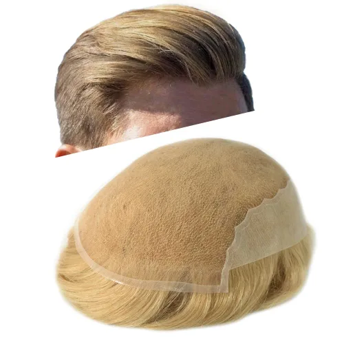 Miniatura 33 de Toupee para hombres, sistema de reemplazo de cabello humano Remy, nudos blanqueados, encaje frontal, piel fina, para hombre, color gris, pelucas