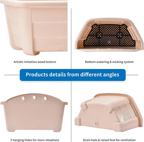 Miniatura 4 de ORIMERC Macetas de madera imitada de 9.8 pulgadas para plantas de interior, macetas colgantes de pared para interiores y exteriores, maceta vertical