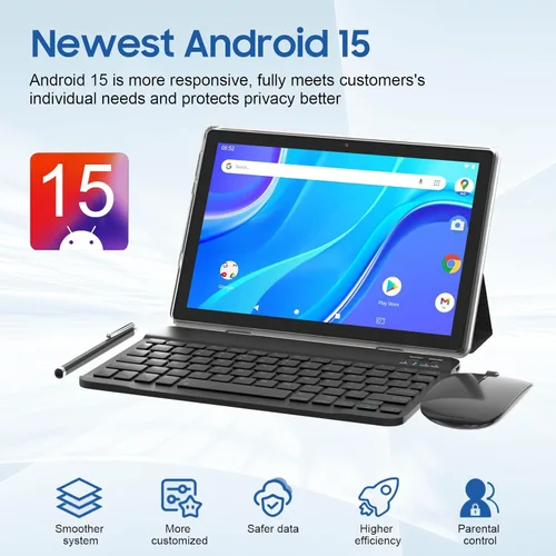 Miniatura 4 de Tableta Android 15 de 10 pulgadas con teclado 64 GB ROM+12 GB RAM (expansión 4+8) Soporta expansión de 1 TB 2MP+8MP cámara dual 6000mAh 5G WiFi-6