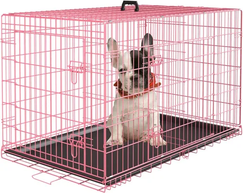 Miniatura 9 de PayLessHere Jaula grande para perros medianos y grandes, jaula de metal para perros de doble puerta, plegable, para interiores y exteriores