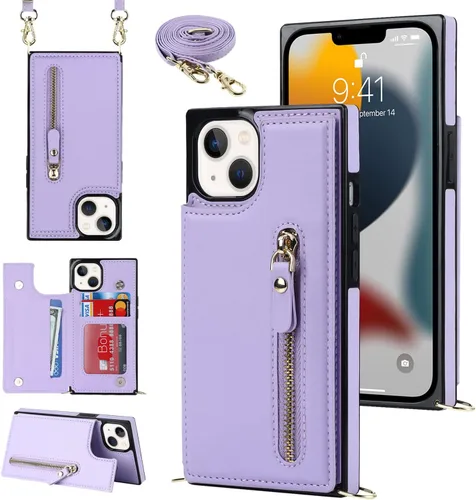 Miniatura 18 de Funda cruzada para teléfono iPhone 13 Pro Max de cuero con tarjetero, funda protectora extraíble, correa de cuero ajustable con botón, compatible