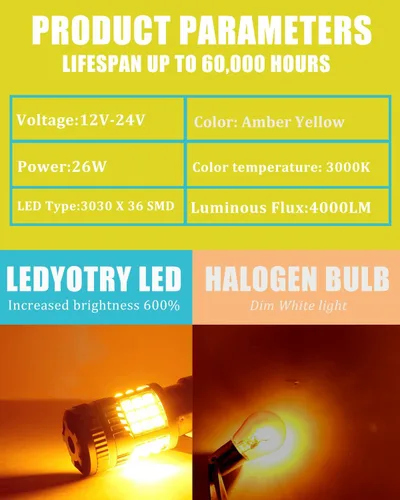 Miniatura 4 de Bombillas LED 7507, BAU15S, PY21W, amarillo ámbar súper brillantes, 4000 lúmenes, para luces direccionales, con resistencia incorporada, sin error