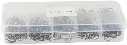 Miniatura 4 de 500 anzuelos de pesca de alta calidad, juego de ganchos de pesca de acero al carbono, anzuelos de cebo de gusano con caja de plástico para pesca