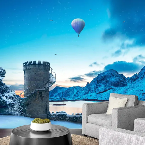 Miniatura 36 de IDEA4WALL Adhesivo mural removible para pared, cielo azul, castillo mágico místico, fantasía y ciencia ficción, arquitectura, fotografía, arte