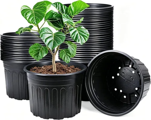 Miniatura 9 de HECTOLIFE - Paquete de 100 macetas de plástico flexibles de 1 galón para vivero de flores, macetas de jardín con agujeros de drenaje