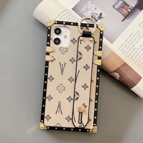 Miniatura 6 de Funda rectangular de cuero compatible con 11 con correa para pulsera, funda de diseño de lujo para mujeres y niñas, funda protectora con soporte